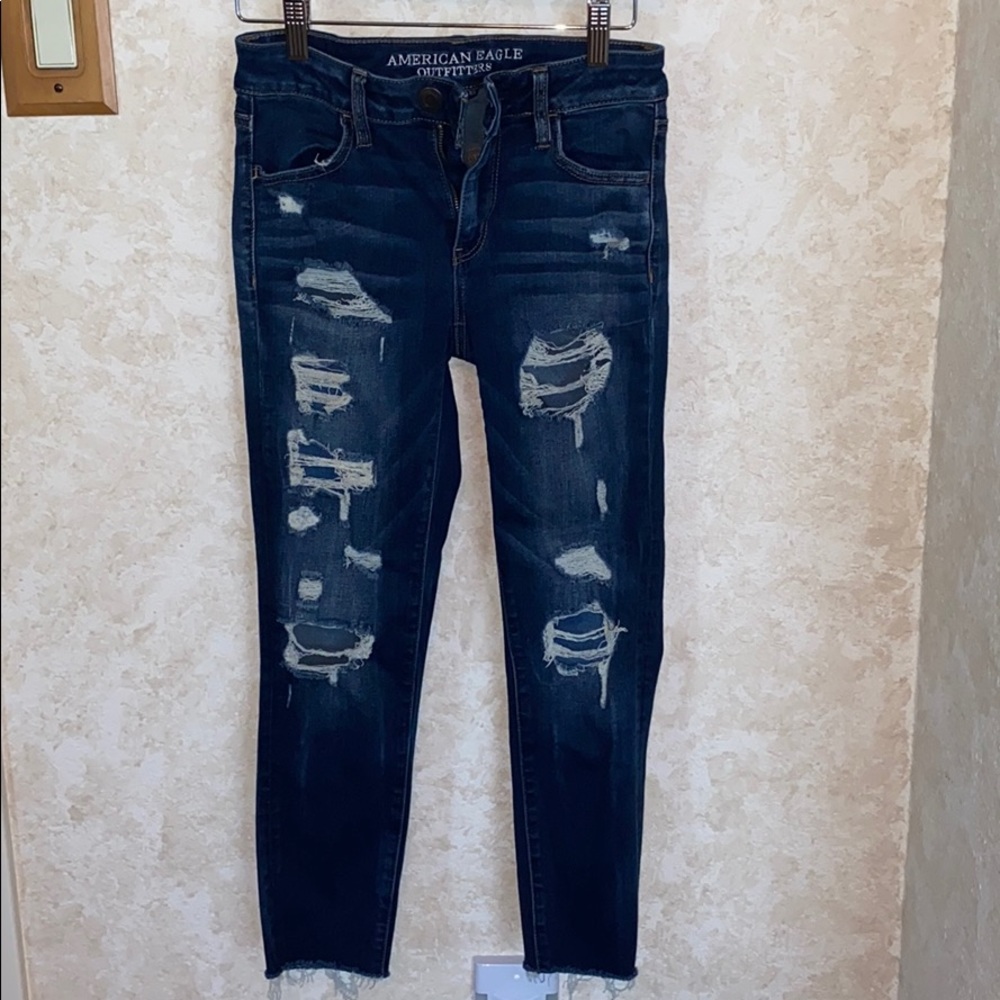 Ripped cropped super stretch skinny jeans